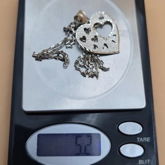 24 Inch Sterling Silver Large Textured Unique Heart Necklace A5946 - Picture 8 of 8